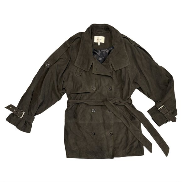 GESTUZ GZesme Suede Leather Jacket Belted Crocodile Green $1399 EUC Sz 36 Small - Picture 2 of 9